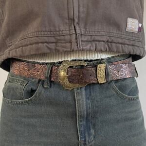 western brown and gold floral cowboy boho belt